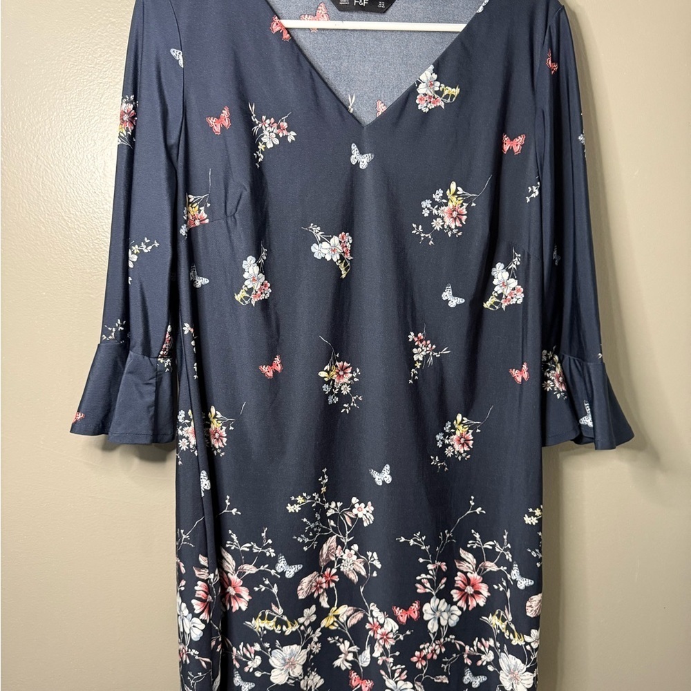 F&F Floral Mini Dress - Navy and Pink